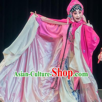 Chinese Sichuan Opera Hua Tan Garment Zhuo Wenjun Costumes and Hair Accessories Traditional Peking Opera Young Female Rosy Dress Actress Apparels
