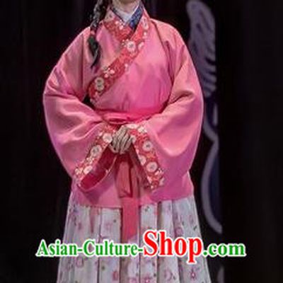 Chinese Sichuan Opera Maidservant Garment Costumes and Hair Accessories Bao En Ji Traditional Peking Opera Young Lady Dress Xiaodan Apparels