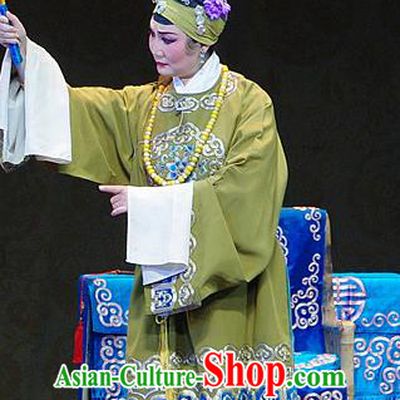 Chinese Sichuan Opera Pantaloon Garment Costumes and Hair Accessories Kao Hong Traditional Peking Opera Elderly Female Dress Dame Green Apparels