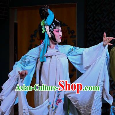 Chinese Sichuan Opera Actress Garment Costumes and Hair Accessories Cao Fu Zou Xue Traditional Peking Opera Young Lady Dress Hua Tan Cao Yue E Apparels