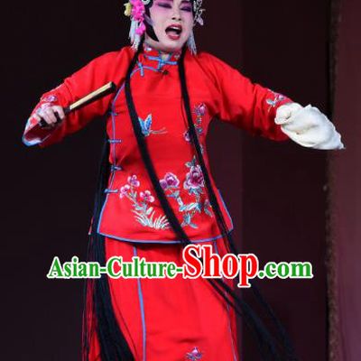 Chinese Sichuan Opera Rich Female Garment Costumes and Hair Accessories Ni Bi Tower Traditional Peking Opera Actress Red Dress Diva Fan Yue E Apparels