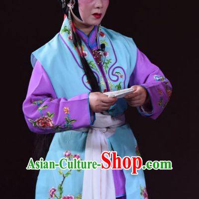 Chinese Sichuan Opera Maid Lady Garment Costumes and Hair Accessories Ni Bi Tower Traditional Peking Opera Xiaodan Dress Servant Girl Wang Cuiqiao Apparels