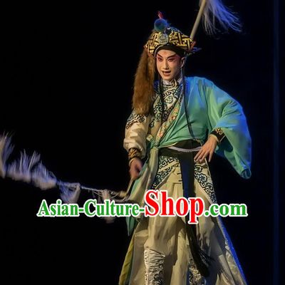 Shuang Ba Lang Chinese Sichuan Opera Martial Male Apparels Costumes and Headpieces Peking Opera Wusheng Garment Takefu Wang Ye Clothing
