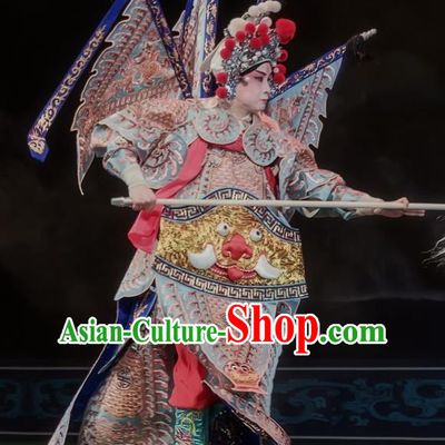 Shuang Ba Lang Chinese Sichuan Opera General Apparels Costumes and Headpieces Peking Opera Wusheng Garment Martial Male Armor Clothing with Flags