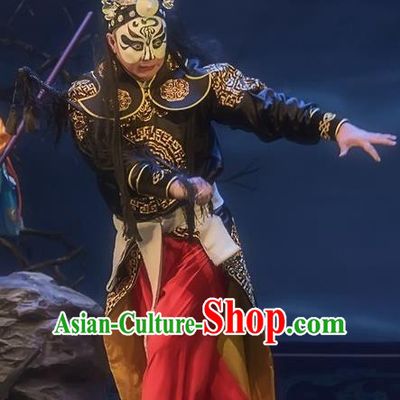 Shuang Ba Lang Chinese Sichuan Opera Martial Male Apparels Costumes and Headpieces Peking Opera Wusheng Garment Swordsman Clothing