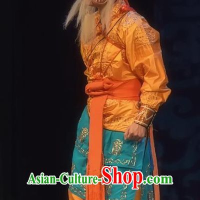 Shuang Ba Lang Chinese Sichuan Opera Old Man Apparels Costumes and Headpieces Peking Opera Elderly Swordsman Garment Clothing