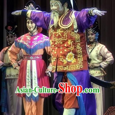 Shuang Ba Lang Chinese Sichuan Opera Old Soldier Apparels Costumes and Headpieces Peking Opera Elderly Male Garment Clothing