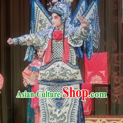 Shuang Ba Lang Chinese Sichuan Opera General Wang Rong Kao Apparels Costumes and Headpieces Peking Opera Armor Garment Clothing with Flags