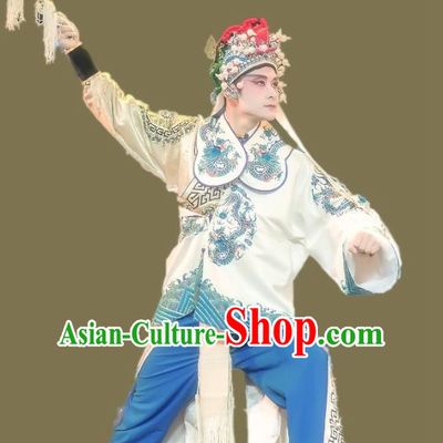 Shuang Tian Guan Chinese Sichuan Opera Swordsman Apparels Costumes and Headpieces Peking Opera Martial Man Garment Wusheng Clothing