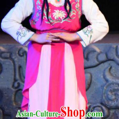 Chinese Sichuan Opera Court Maid Garment Costumes and Hair Accessories Qing Yun Palace Traditional Peking Opera Xiaodan Dress Young Lady Apparels