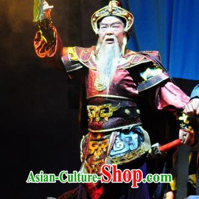 Xi Zhao Qi Shan Chinese Sichuan Opera Elderly Male Apparels Costumes and Headpieces Peking Opera General Garment Armor Clothing