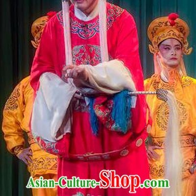 Da Hong Tai Chinese Sichuan Opera Eunuch Apparels Costumes and Headpieces Peking Opera Servant Male Garment Clothing