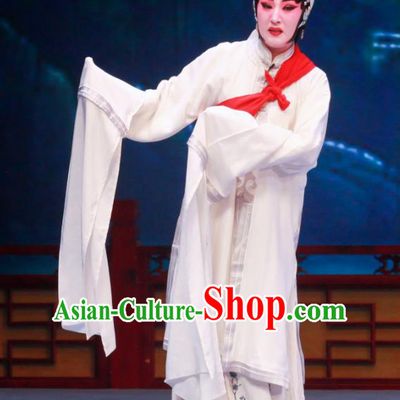 Chinese Ping Opera Distress Maiden Apparels Costumes and Headpieces Shao Gu Ji Traditional Pingju Opera Young Female White Dress Garment