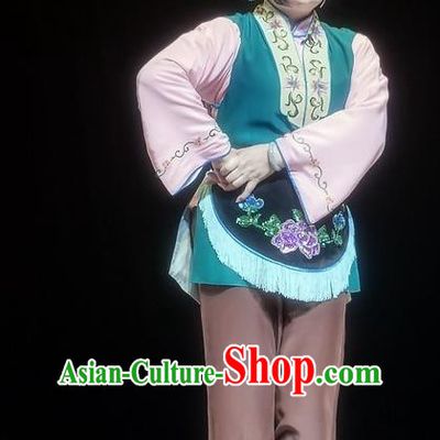 Chinese Sichuan Opera Female Servant Garment Costumes and Hair Accessories Mother of Mu Lian Traditional Peking Opera Maid Woman Dress Apparels