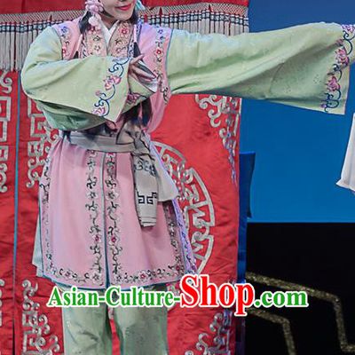 Chinese Sichuan Opera Maid Lady Garment Costumes and Hair Accessories Ci Tang Chen Traditional Peking Opera Servant Girl Dress Apparels