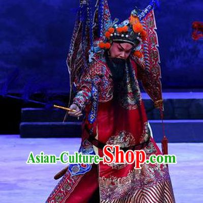 Mrs Anguo Chinese Peking Opera General Kao Armor Suit with Flags Garment Costumes and Headwear Beijing Opera Elderly Male Han Shizhong Apparels Clothing