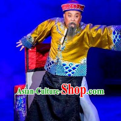 Scholar of Ba Shan Chinese Sichuan Opera Elderly Male Sun Dengke Apparels Costumes and Headpieces Peking Opera Garment Laosheng Mandarin Jacket Clothing