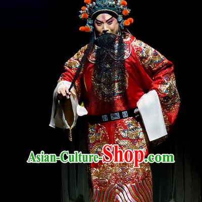 Mrs Anguo Chinese Peking Opera Official Han Shizhong Garment Costumes and Headwear Beijing Opera Elderly Male Apparels Embroidered Robe Clothing