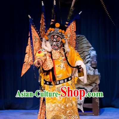 Mrs Anguo Chinese Peking Opera Elderly Male Garment Costumes and Headwear Beijing Opera General Kao Suit with Flags Apparels Clothing