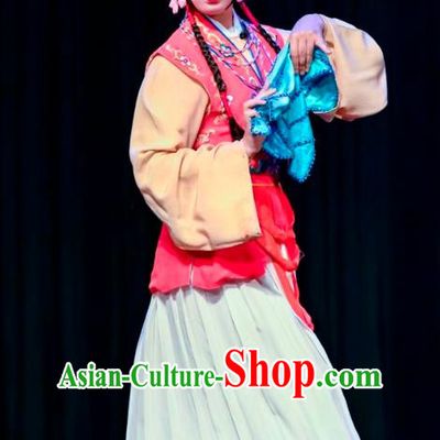 Chinese Sichuan Opera Maid Lady Chun Cao Garment Costumes and Hair Accessories Traditional Peking Opera Servant Girl Dress Xiaodan Apparels