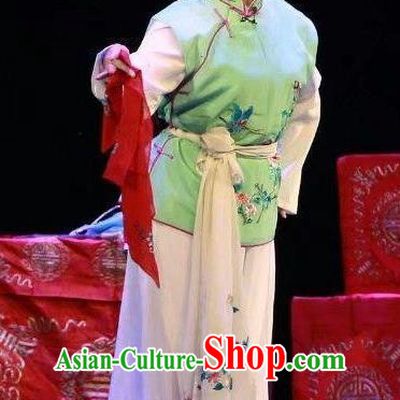 Chinese Sichuan Opera Servant Girl He Zhu Garment Costumes and Hair Accessories He Zhu Pei Traditional Peking Opera Maid Lady Dress Xiaodan Apparels