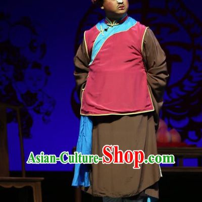 He Zhu Pei Chinese Sichuan Opera Servant Wang Xing Apparels Costumes and Headpieces Peking Opera Garment Clown Clothing
