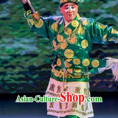 Yuan Men Zhan Zi Chinese Sichuan Opera Chou Role Apparels Costumes and Headpieces Peking Opera Soldier Garment Figurant Clothing