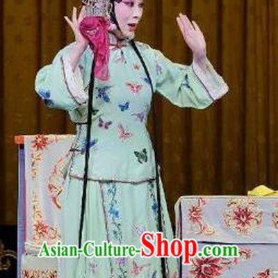 Chinese Beijing Opera Young Lady Apparels Costumes and Headpieces Traditional Peking Opera Yu Bei Pavilion Xiaodan Wang Shuying Green Dress Garment
