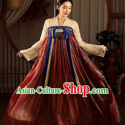 Chinese Tang Dynasty Hanfu Dress Traditional Apparels Ancient Drama Civilian Lady Historical Costumes Complete Set for Women