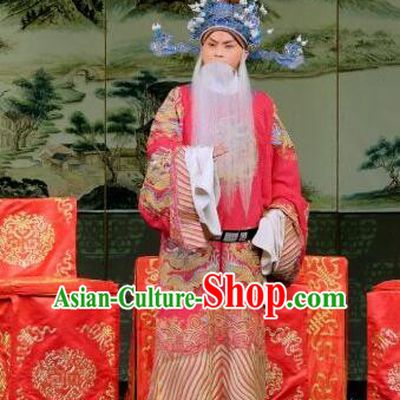 Yu Bei Pavilion Chinese Peking Opera Old Minister Garment Costumes and Headwear Beijing Opera Laosheng Apparels Elderly Official Clothing