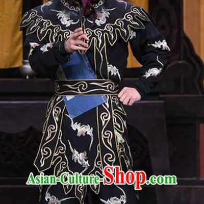 Xiangmei Temple Chinese Peking Opera Martial Male Garment Costumes and Headwear Beijing Opera Wusheng Apparels Takefu Black Clothing