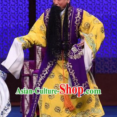Luo Cheng Chinese Peking Opera Laosheng Garment Costumes and Headwear Beijing Opera Elderly Male Apparels Emperor Li Yuan Clothing
