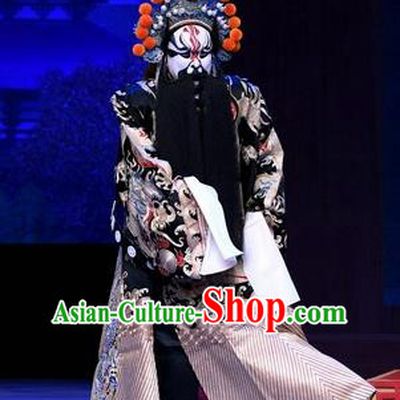 Chinese Peking Opera General Luo Cheng Garment Costumes and Headwear Beijing Opera Elderly Male Apparels Clothing Python Embroidered Robe