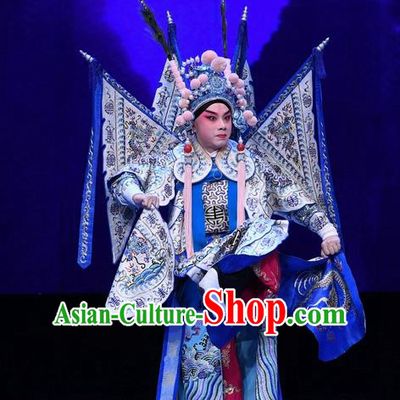 Luo Cheng Chinese Peking Opera Wusheng Garment Costumes and Headwear Beijing Opera Young Male Apparels Clothing General Kao Armor Suit with Flags