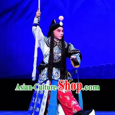 Luo Cheng Chinese Peking Opera Swordsman Garment Costumes and Headwear Beijing Opera Martial Male Apparels Takefu Clothing