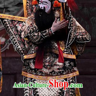 Hong Zong Lie Ma Chinese Peking Opera Garment Costumes and Headwear Beijing Opera Apparels General Kao Armor Suit with Flags Clothing