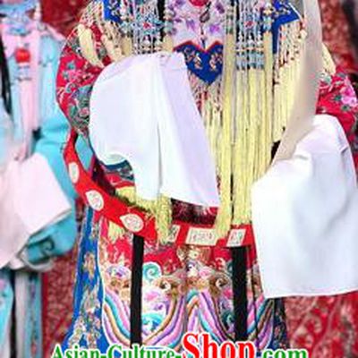 Chinese Beijing Opera Princess Daizhan Apparels Costumes and Headdress Hong Zong Lie Ma Traditional Peking Opera Hua Tan Dress Garment
