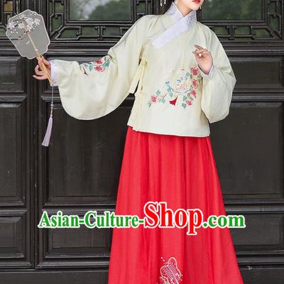 Chinese Ming Dynasty Young Lady Historical Costumes Traditional Hanfu Dress Ancient Patrician Female Blouse and Skirt Apparels