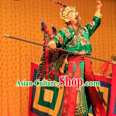 Ya Guan Tower Chinese Peking Opera Chou Garment Costumes and Headwear Beijing Opera Martial Male Wusheng Apparels Clothing