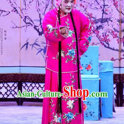 Chinese Beijing Opera Ugly Woman Apparels Costumes and Headdress Sister Thirteen Traditional Peking Opera Rosy Dress Garment