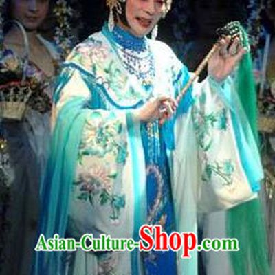 Chinese Beijing Opera Hua Tan Apparels Costumes and Headpieces Tai Zhen Wai Zhuan Traditional Peking Opera Imperial Consort Garment Green Dress