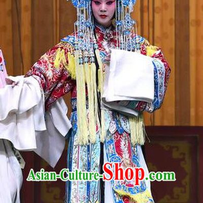 Chinese Beijing Opera Hua Tan Apparels Costumes and Headdress Sacrifice Zhao Shi Gu Er Traditional Peking Opera Princess Zhuang Ji Embroidered Dress Garment