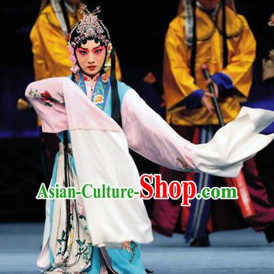 Chinese Beijing Opera Xiaodan Apparels Costumes and Headdress Sacrifice Zhao Shi Gu Er Traditional Peking Opera Court Lady Dress Garment
