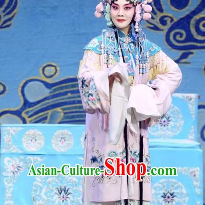 Chinese Beijing Opera Actress Hua Tan Apparels Costumes and Headdress Sacrifice Zhao Shi Gu Er Traditional Peking Opera Diva Dress Garment