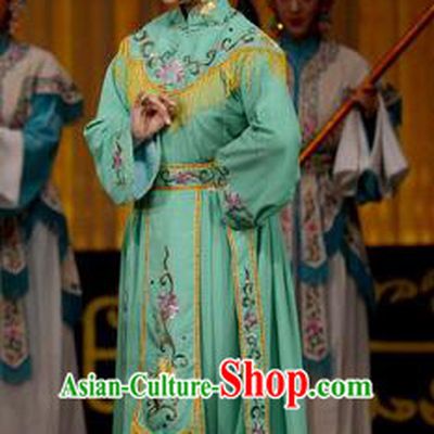 Chinese Beijing Opera Young Lady Apparels Costumes and Headpieces Tai Zhen Wai Zhuan Traditional Peking Opera Court Maid Green Dress Garment