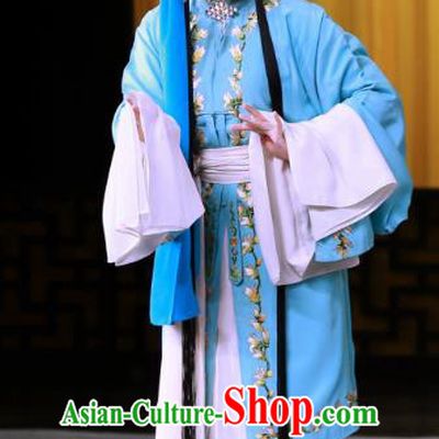 Chinese Beijing Opera Young Female Jiang Qiulian Apparels Costumes and Headpieces Chun Qiu Pei Traditional Peking Opera Tsing Yi Blue Dress Garment