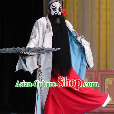 Yan Yang Tower Chinese Peking Opera Elderly Male Garment Costumes and Headwear Beijing Opera Chancellor Gao Qiu Apparels Clothing