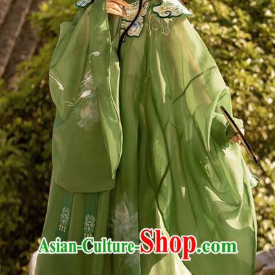 Traditional Chinese Ming Dynasty Noble Female Apparels Ancient Royal Princess Embroidered Green Hanfu Dress Historical Costumes