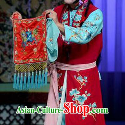 Chinese Beijing Opera Xiaodan Apparels Costumes and Headdress The Unicorn Purse Traditional Peking Opera Maidservant Mei Xiang Dress Garment