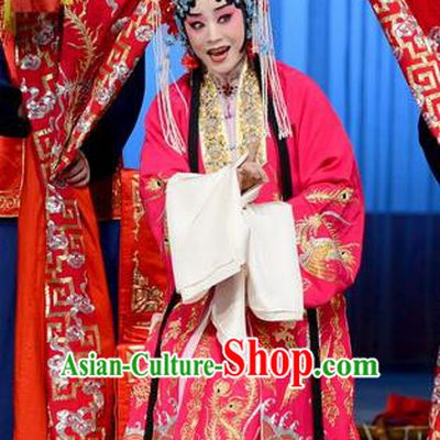 Chinese Beijing Opera Bride Apparels Costumes and Headdress The Unicorn Purse Traditional Peking Opera Hua Tan Han Xiangling Dress Wedding Garment